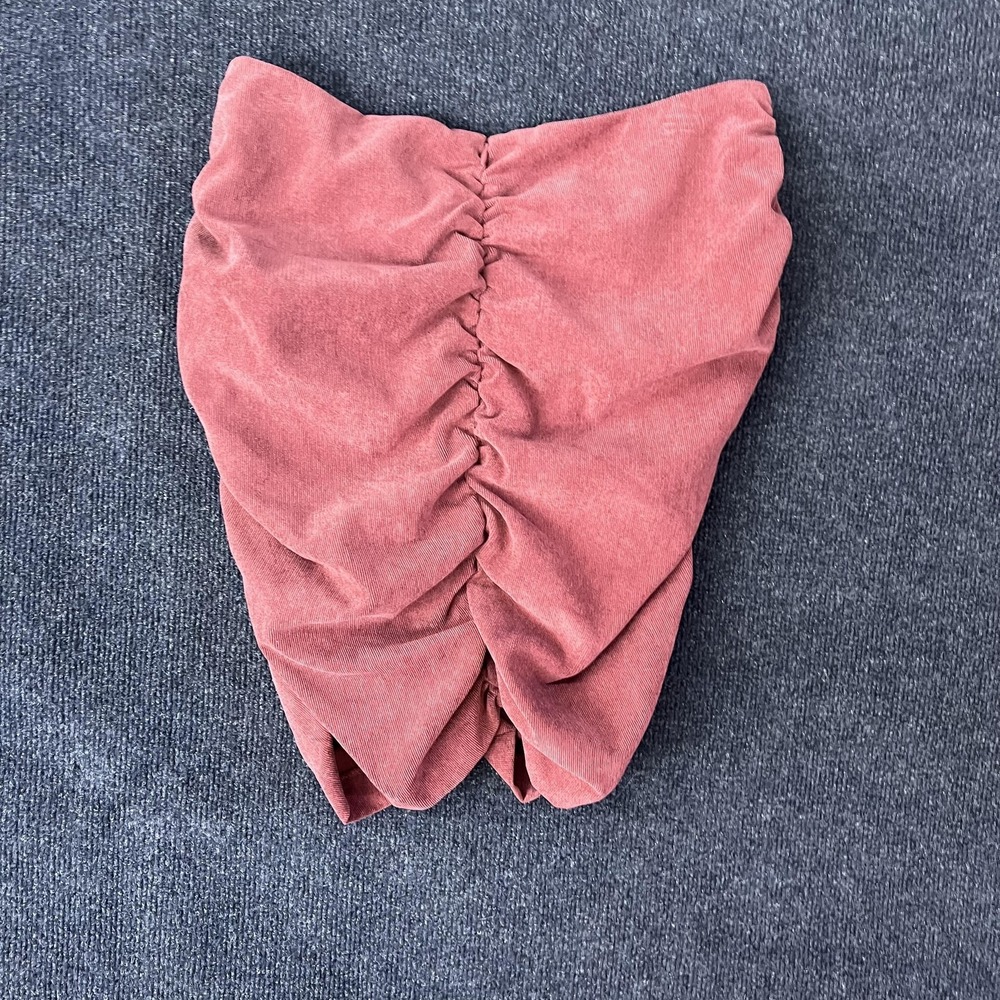 Zara Skirt Womens Large Pink Corduroy High Waist Ruched Mini Lined Stretch Party